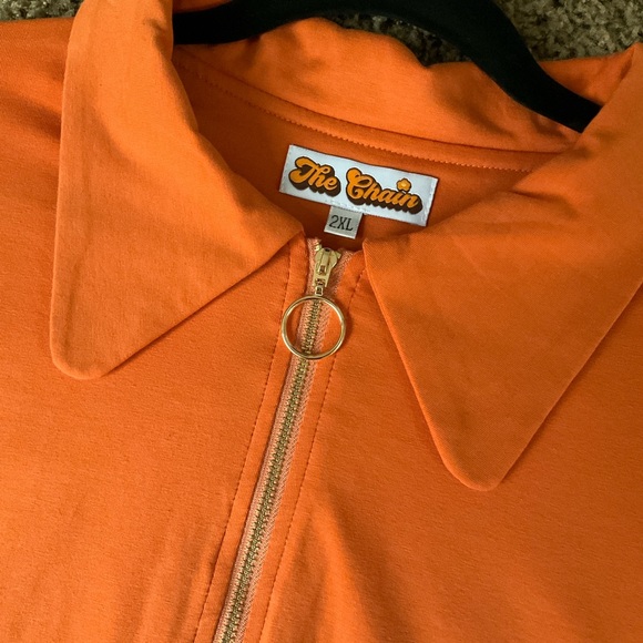 NWOT~The Chain Designs Orange 1970’s Inspired Jagger Top, Full Zip, Retro - Picture 2 of 6